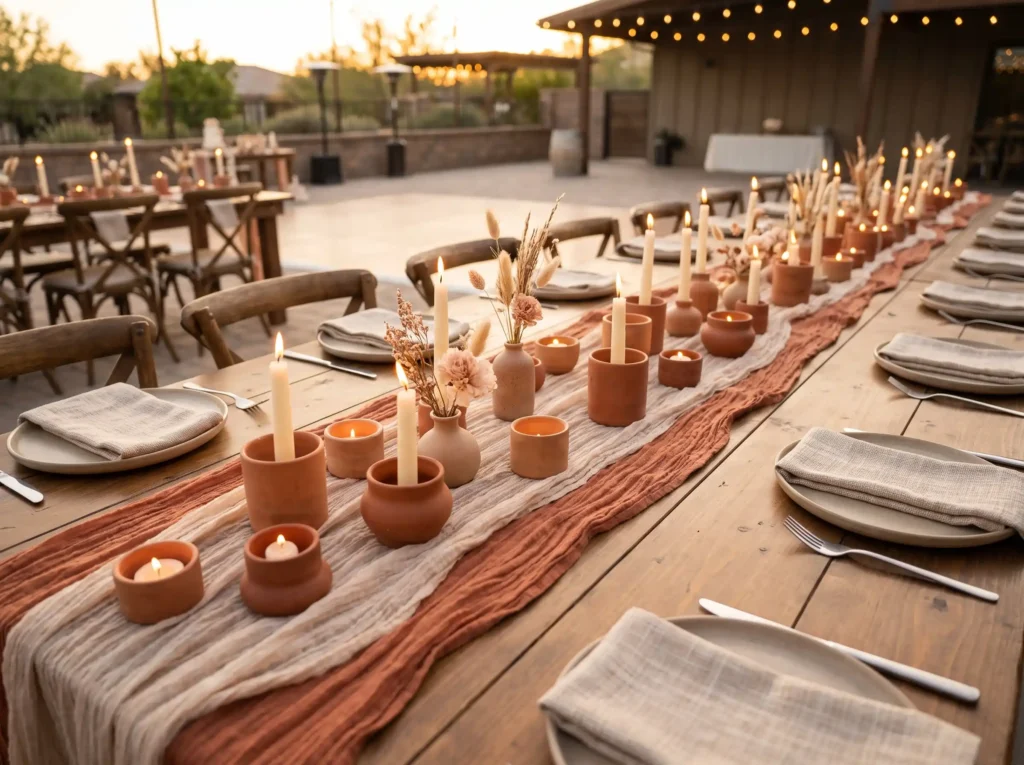 Terracotta candle runner on table K