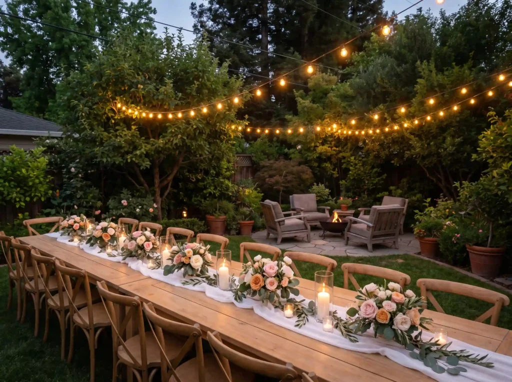 Backyard wedding reception setup K