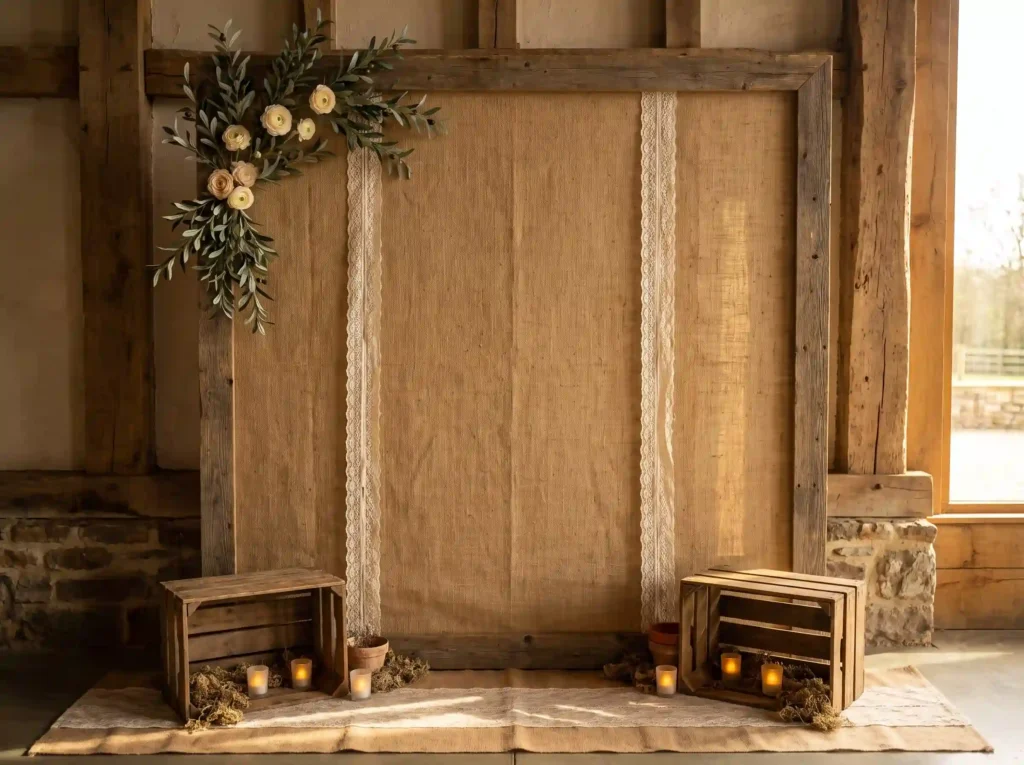 Rustic jute and lace backdrop K