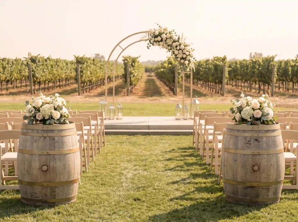Vineyard wedding ceremony setup K