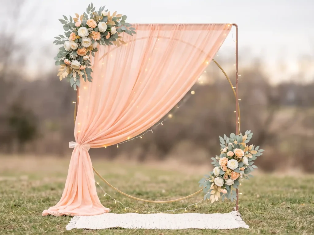 Floral wedding backdrop with dra… K