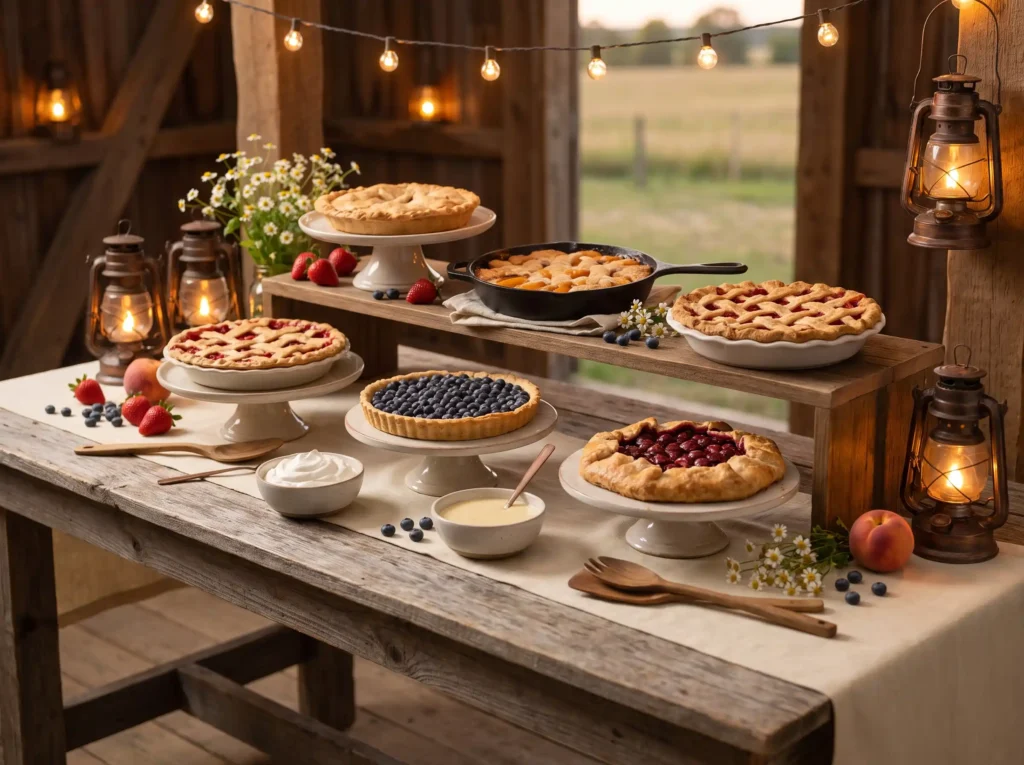 Rustic wedding pie table display K