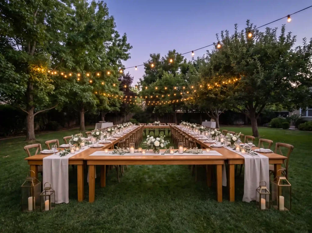 Backyard wedding feast setup K