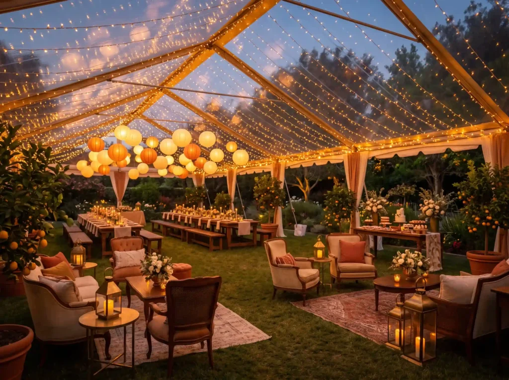 Backyard wedding tent lighting d… K