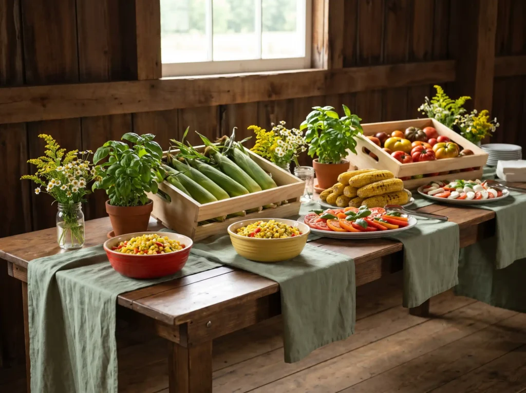 Farm buffet with corn tomatoes K