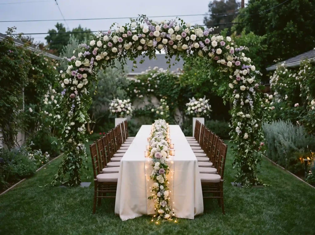 Floral arch garden dinner reception K