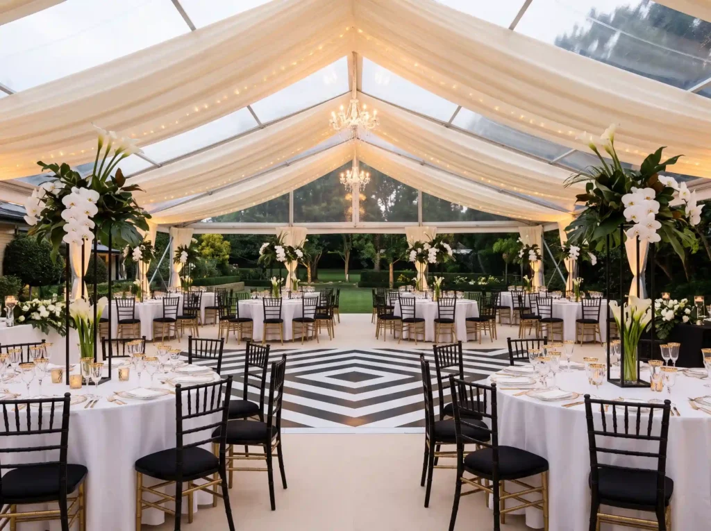 Black tie outdoor wedding reception K