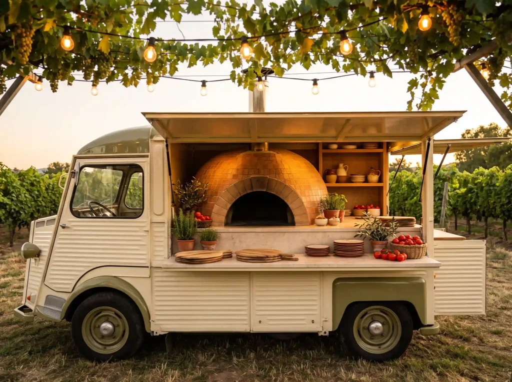 Pizza truck at vineyard wedding K