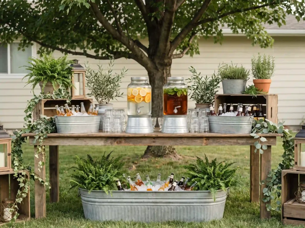 Rustic garden drink station setup K