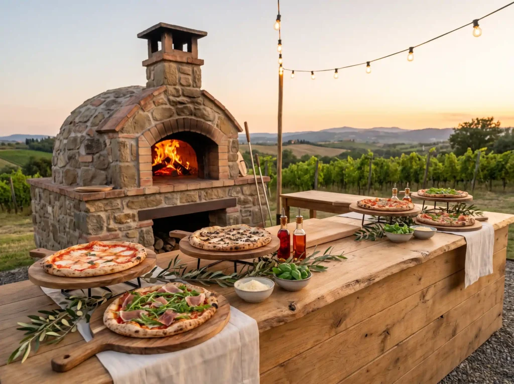 Rustic wood fired pizza station K