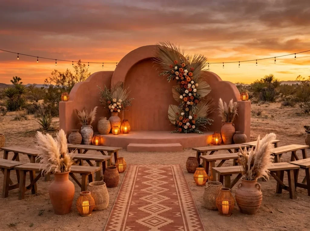 Terracotta wedding altar sunset …