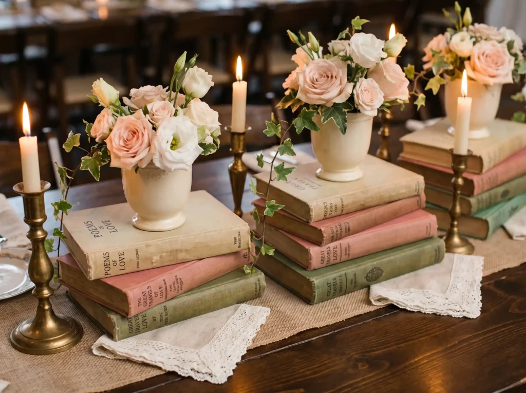 Vintage book stack table centerp… K