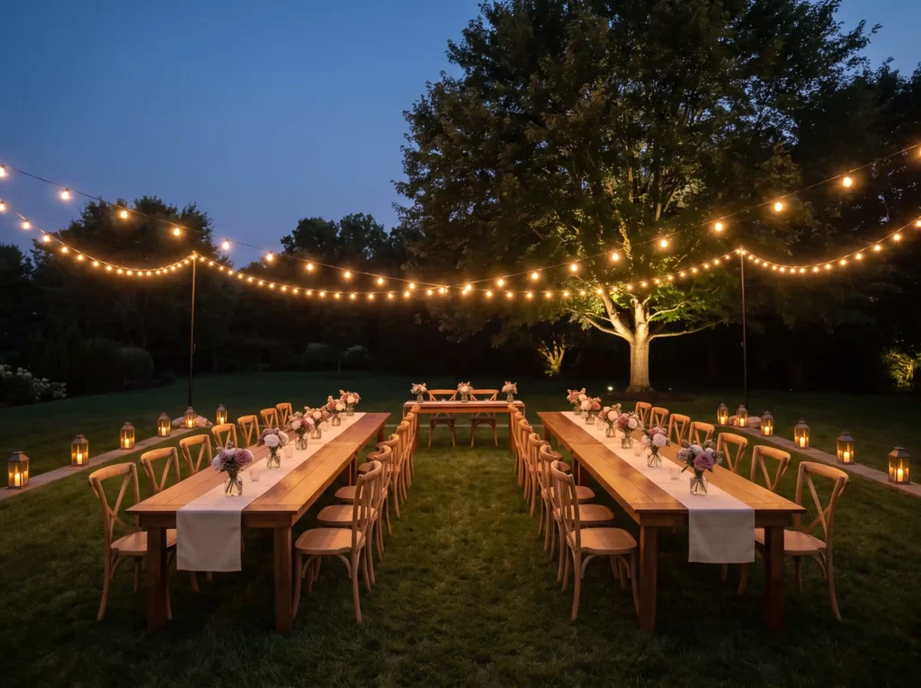 Backyard wedding reception with … K