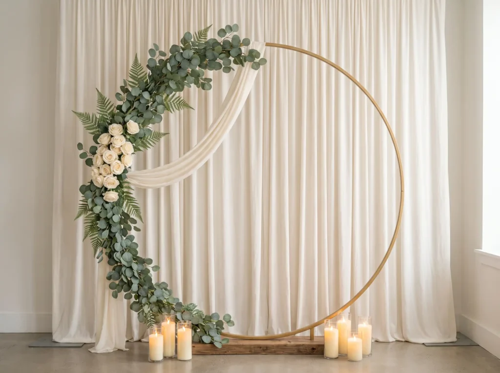 Golden hoop and greenery backdrop K