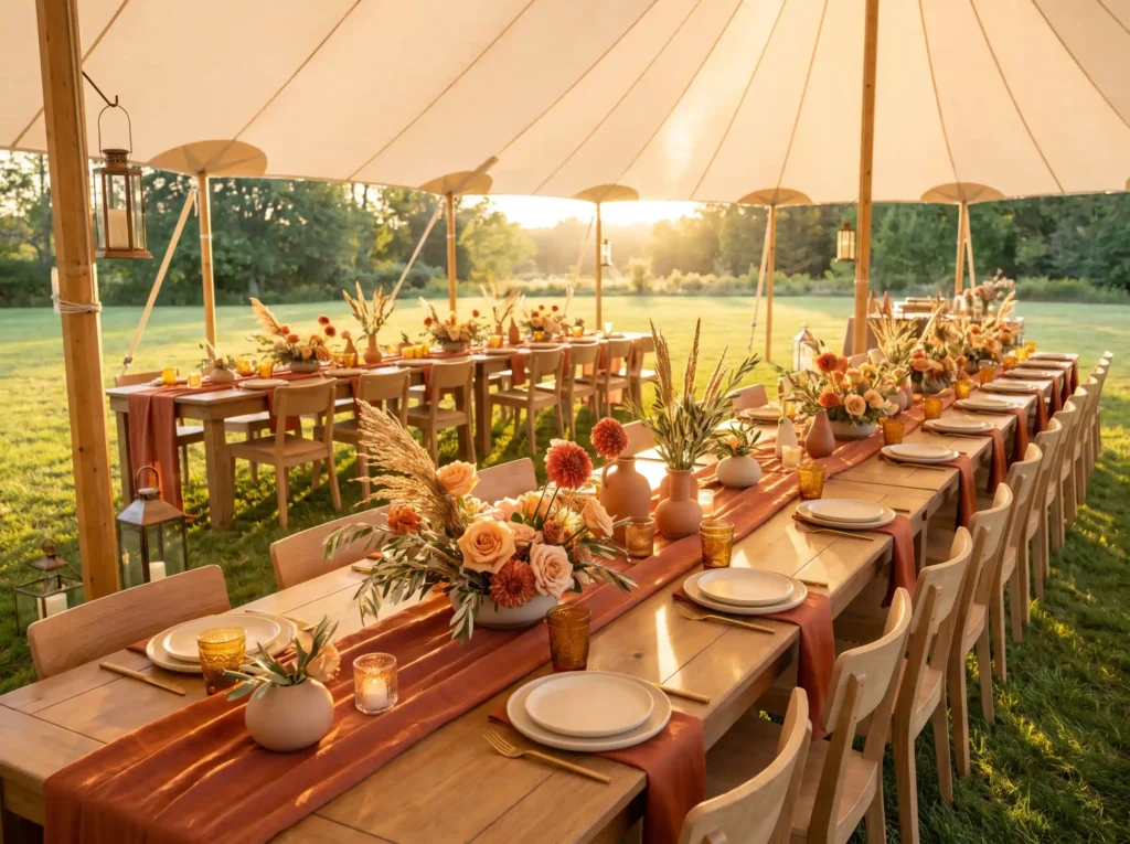 Terracotta supper club dinner setup K