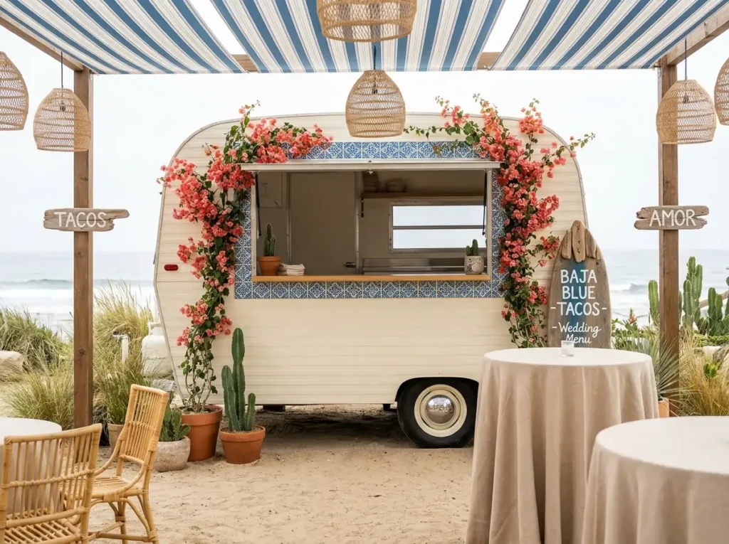 Coastal wedding taco trailer