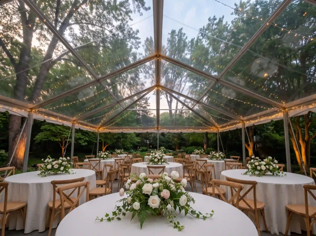 Garden wedding reception clear tent K
