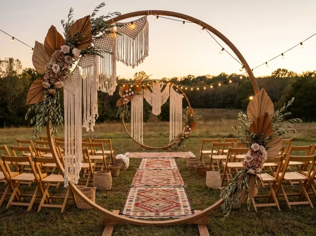 Macramé hoop outdoor wedding cer…