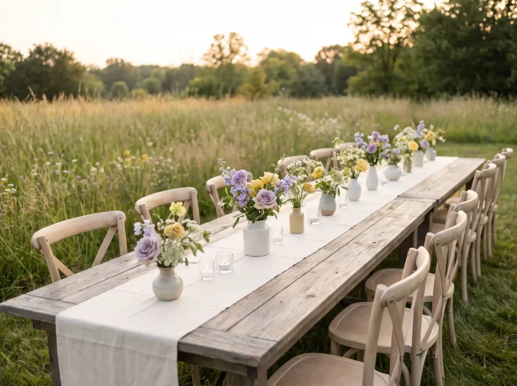 Minimalist meadow wedding recept… K