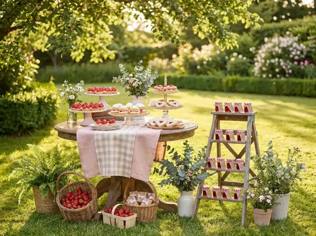 Strawberry picnic dessert table
