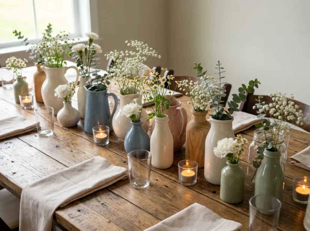 Thrifted vase collection on table