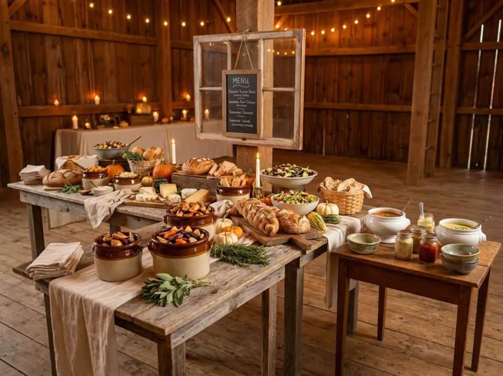 Harvest buffet table with food