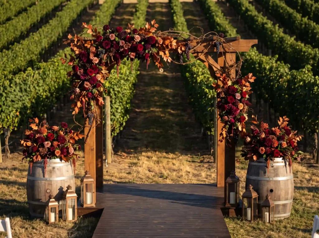 Vineyard wedding ceremony with arch K