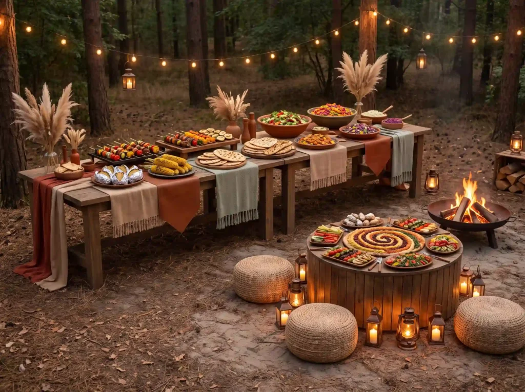 Bohemian campfire wedding BBQ bu… K