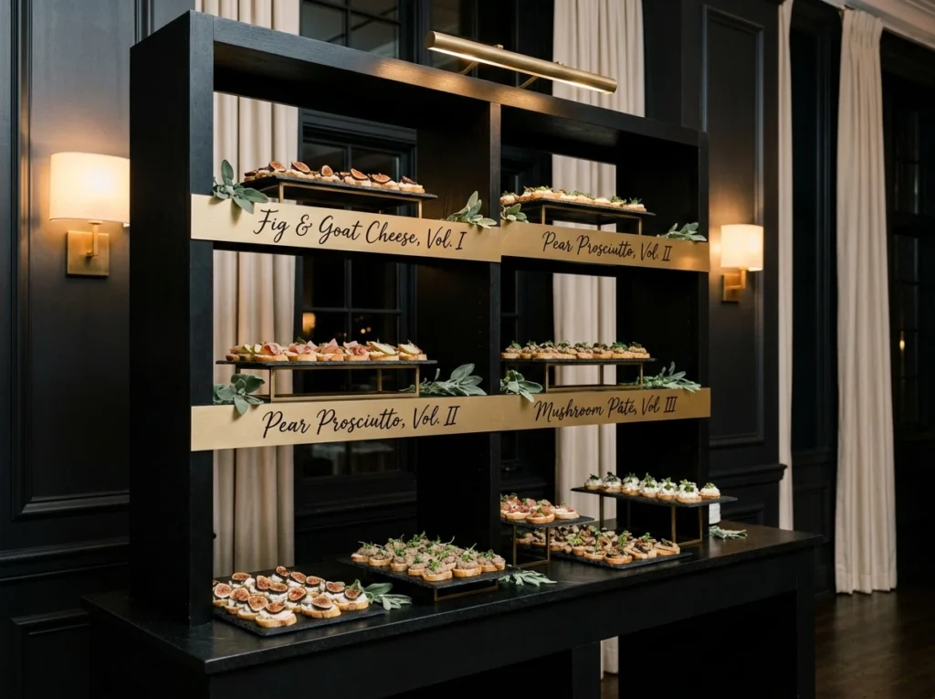 Crostini display on bookshelf