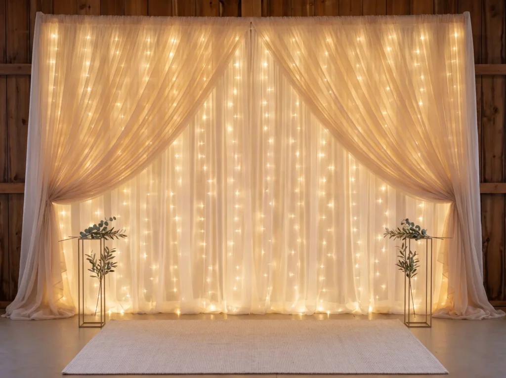 Curtain lights glowing for wedding K