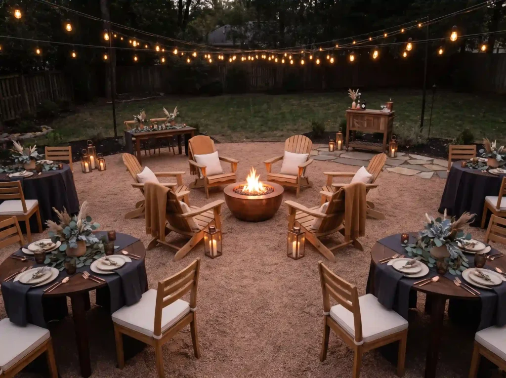 Fireside wedding reception setup K