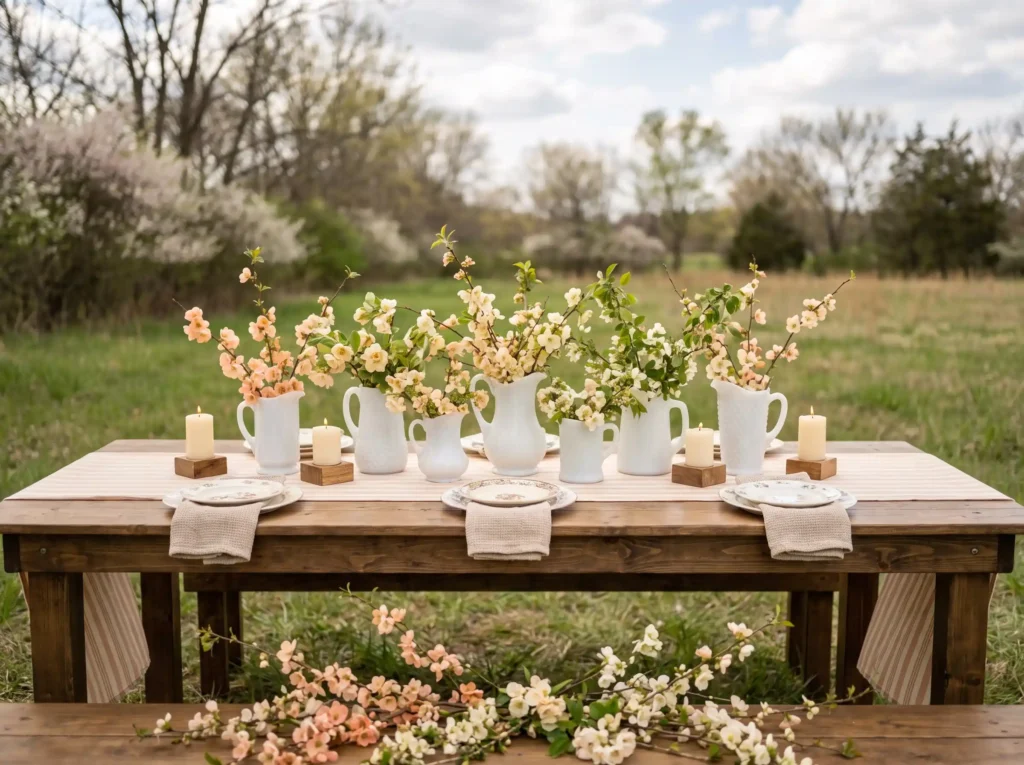 Peach blossom picnic table setup K