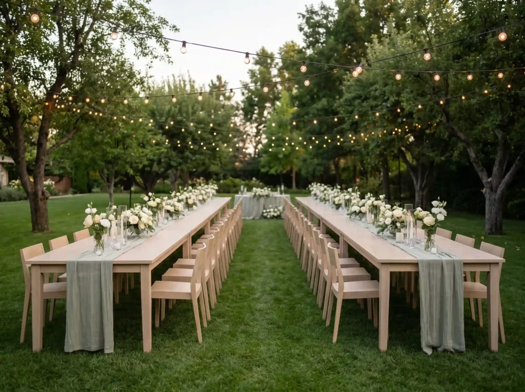 Sage green garden wedding reception K