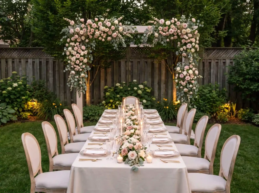 Blush rose garden reception table K