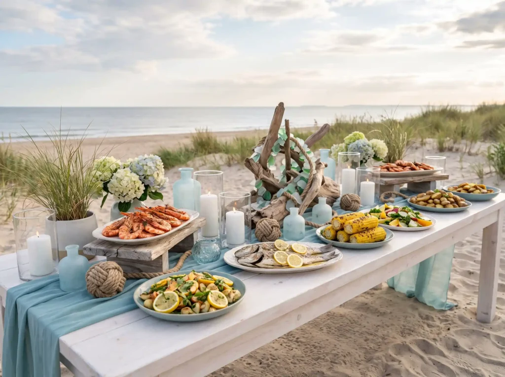 Coastal wedding BBQ buffet setup K