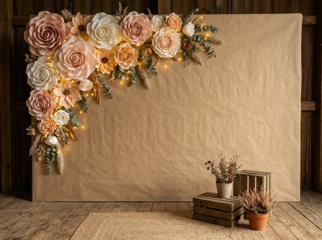 Handmade paper flower wall backdrop