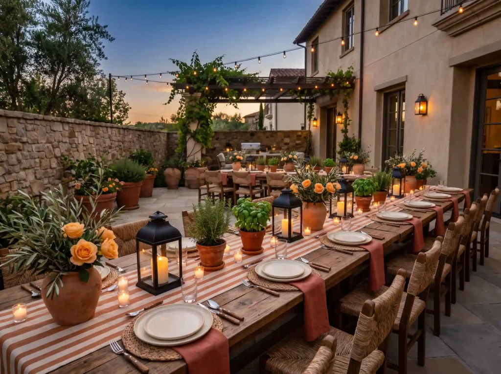 Tuscan courtyard dinner setup K