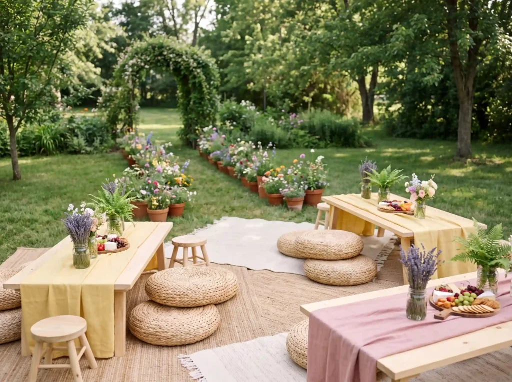 Wildflower picnic wedding setup K
