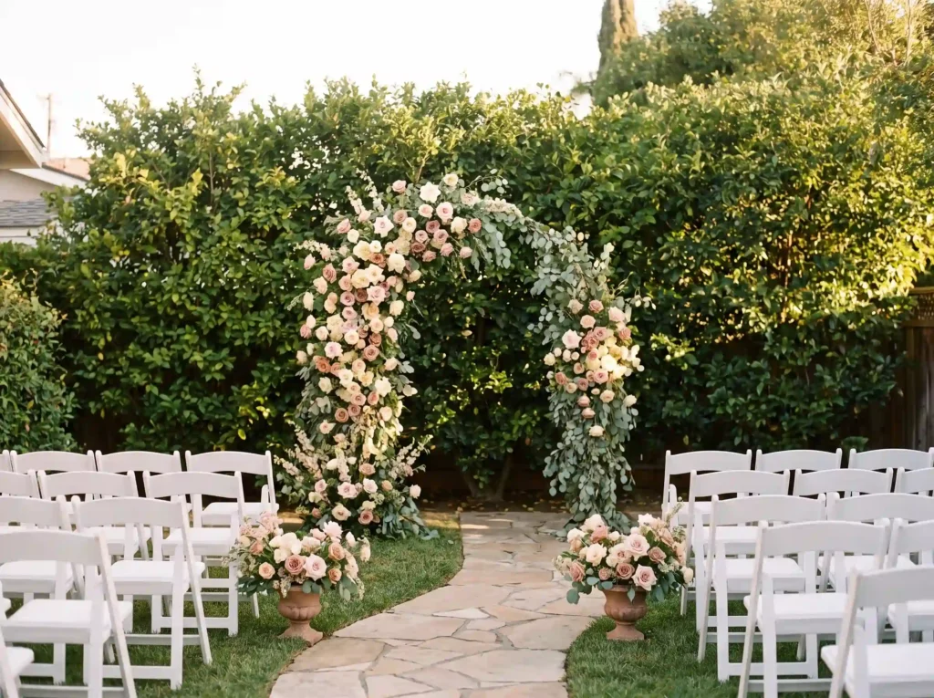 Backyard wedding ceremony with f… K