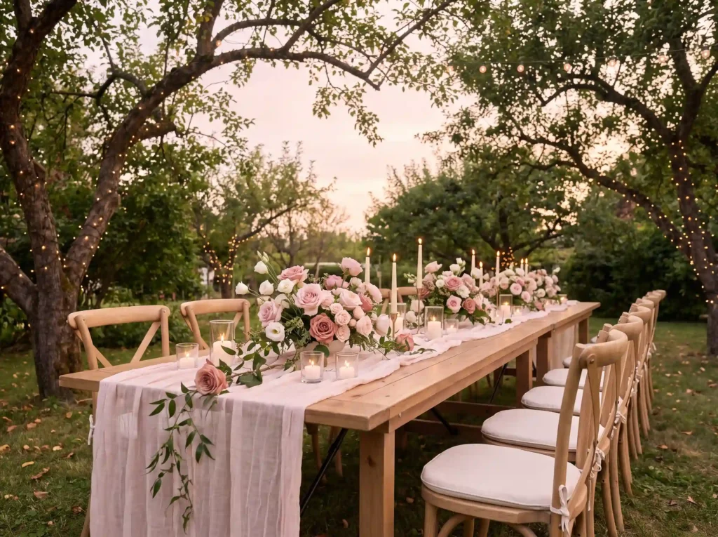 Blush roses under trees K
