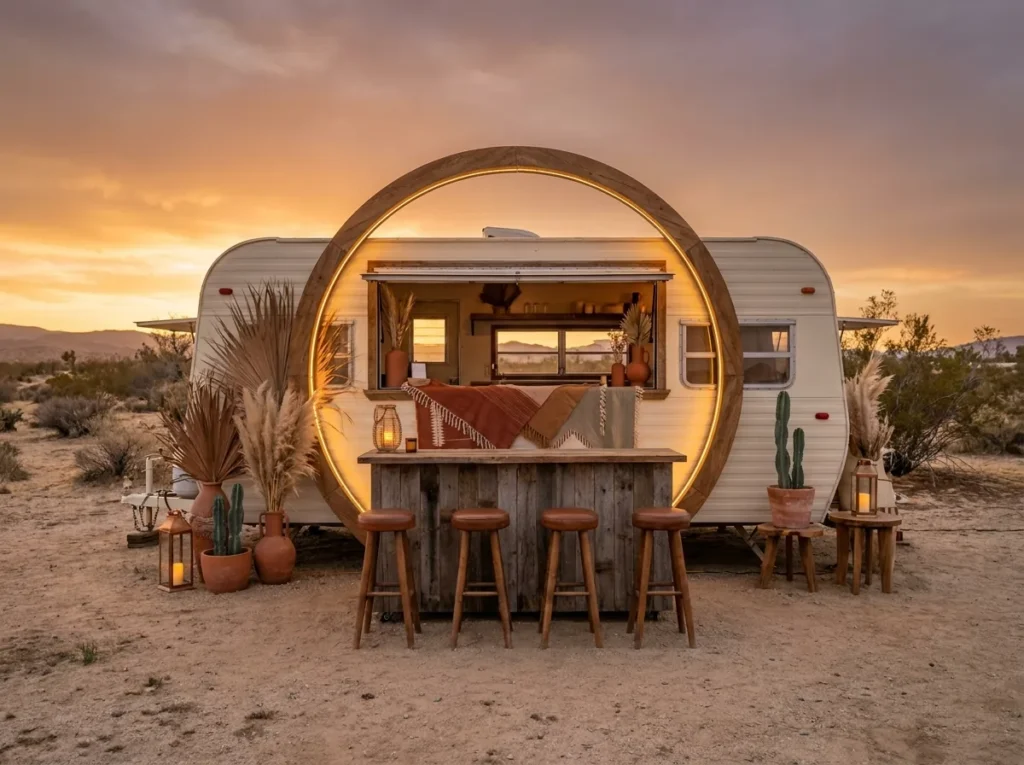 Desert taco trailer at sunset