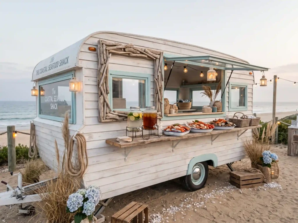 Seafood truck at coastal wedding K